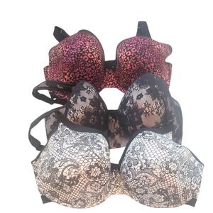 Cacique Bra Bundle Women’s 38C Black Gray Red Lace‎ Padded Underwire Set of 3